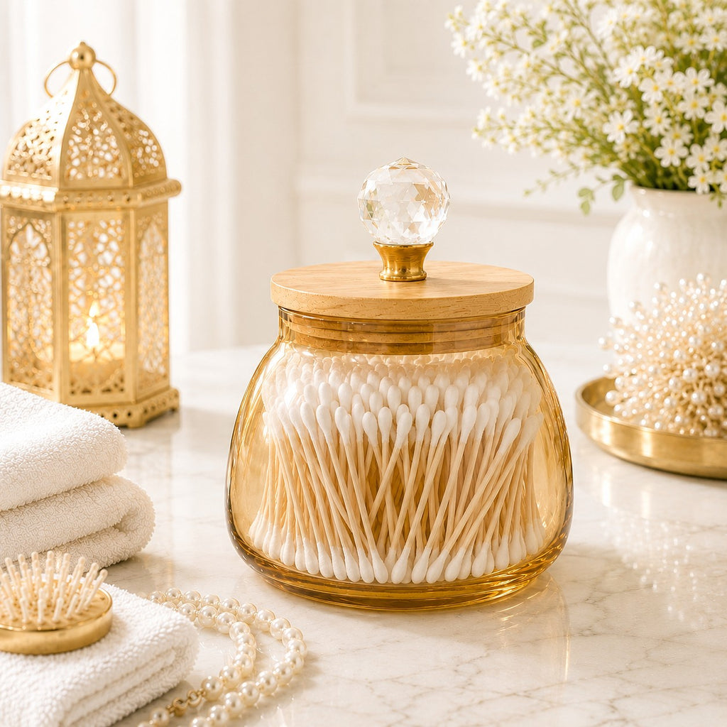 Bulbous Glass Jar | Wood & Crystal Lid — Castle Crafts