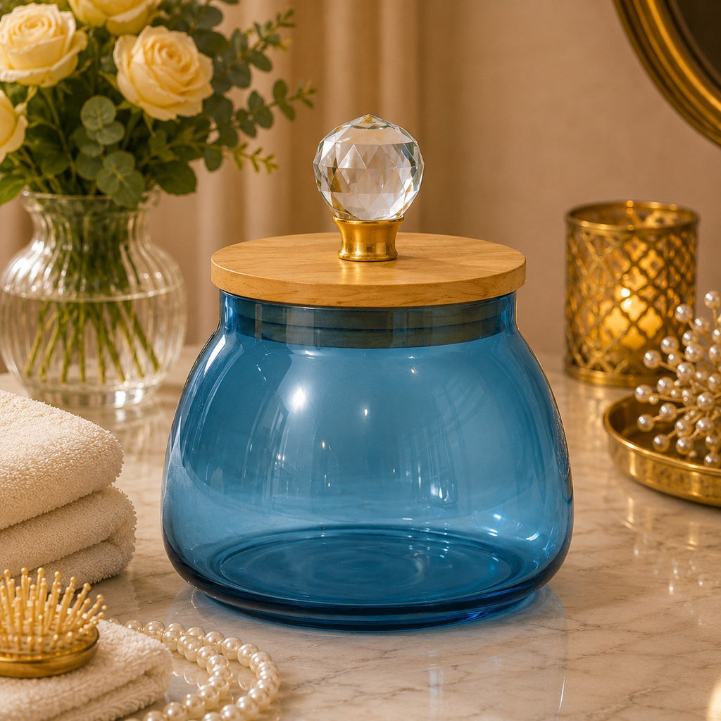 Bulbous Glass Jar | Wood & Crystal Lid — Castle Crafts