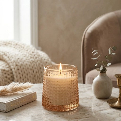 Rose Diamond Cut Glass Soy Wax Candle | Home Décor & Gift — Hand-Blown Glass from Firozabad, India — Texture & Craftsmanship