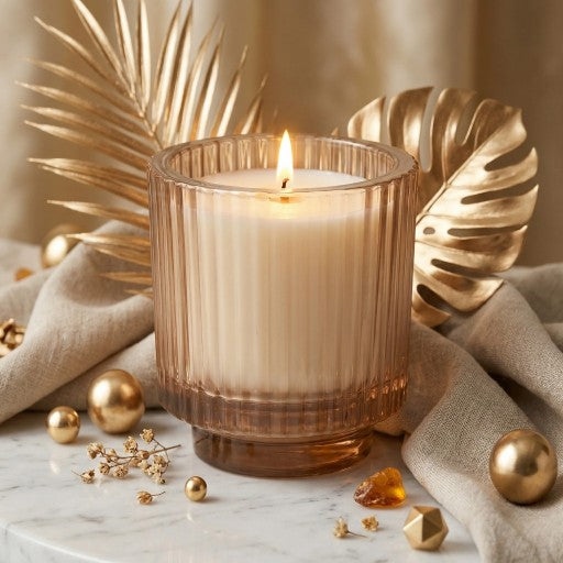 Lavender Classic Ribbed Glass Soy Wax Candle | 5 Colours — Hand-Blown Glass from Firozabad, India — Colour Variant