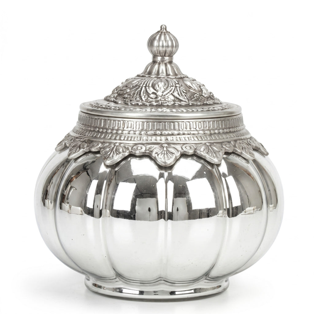 German Silver Pumpkin Jar | Embossed Lid — Castle Crafts