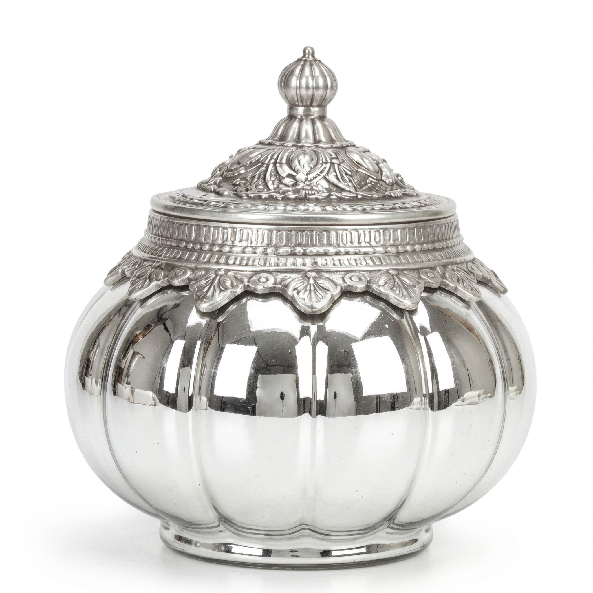 German Silver Pumpkin Jar | Embossed Lid — Castle Crafts
