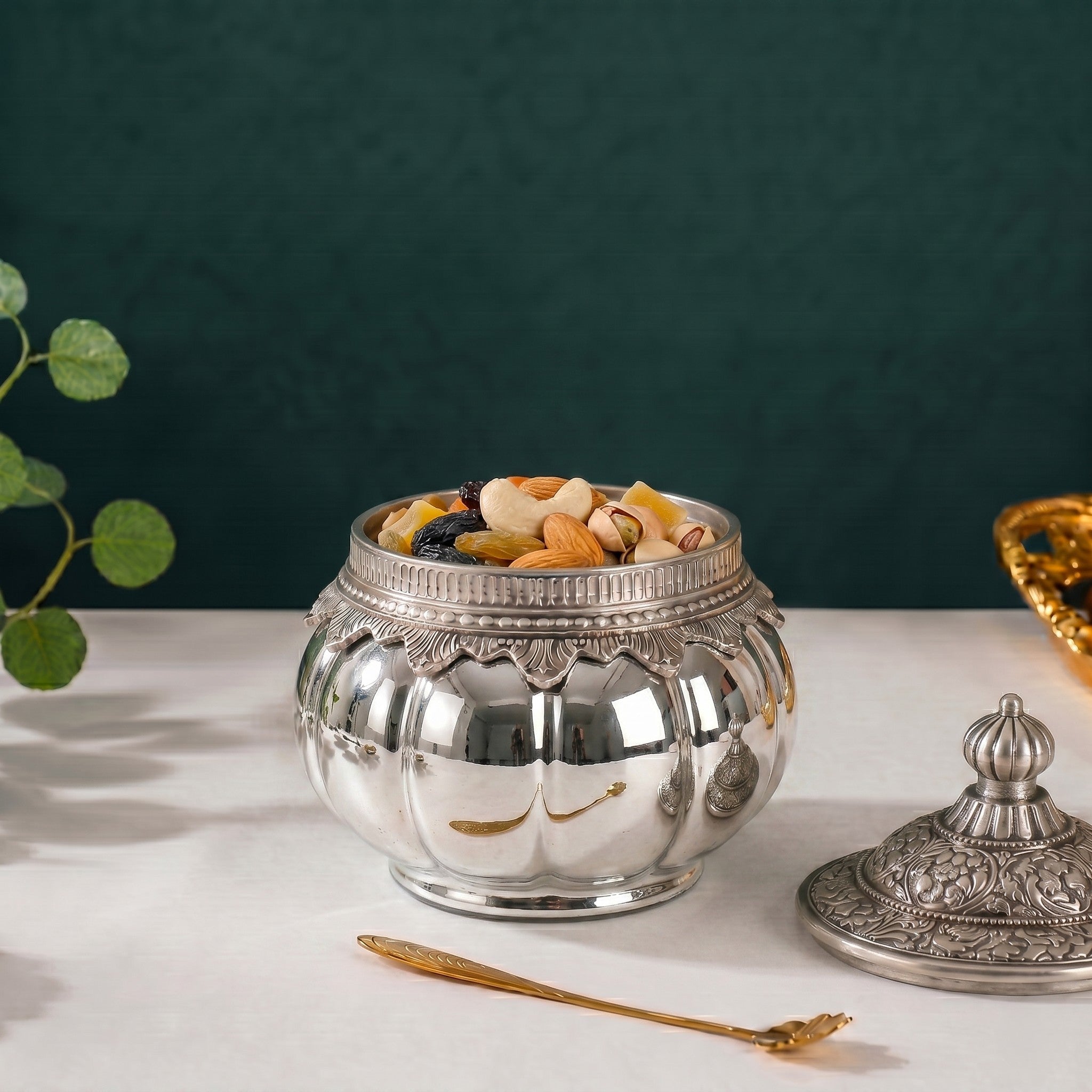 German Silver Pumpkin Jar | Embossed Lid — Castle Crafts