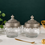 Ribbed Glass Jar | German Silver Lid — Castle Crafts