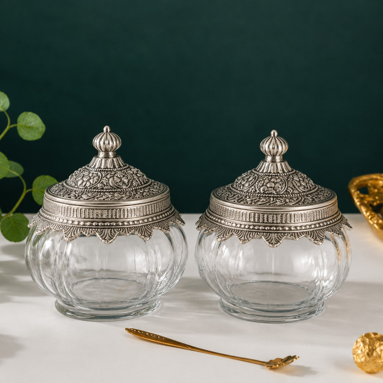 Ribbed Glass Jar | German Silver Lid — Castle Crafts