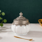 White Ceramic Pumpkin Jar | German Silver Lid — Castle Crafts