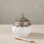 White Ceramic Pumpkin Jar | German Silver Lid — Castle Crafts