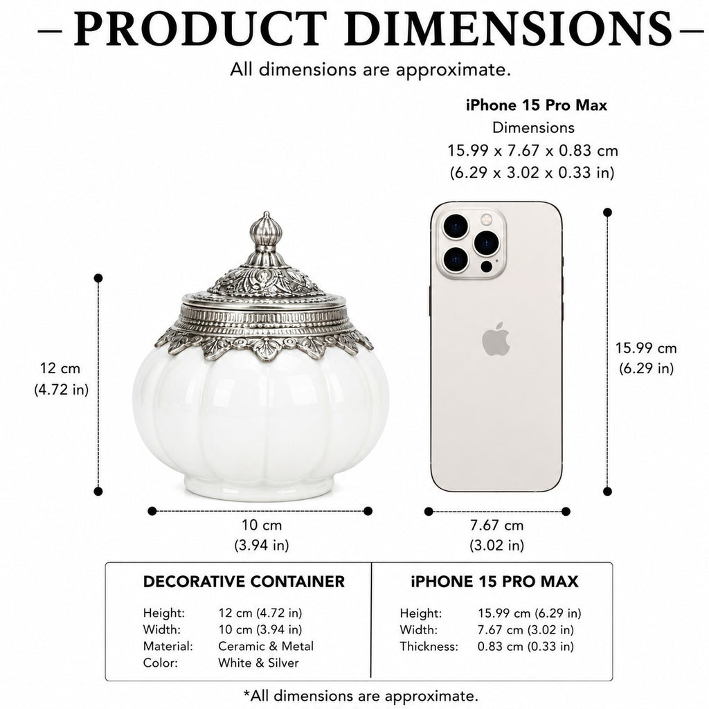 White Ceramic Pumpkin Jar | German Silver Lid — Castle Crafts