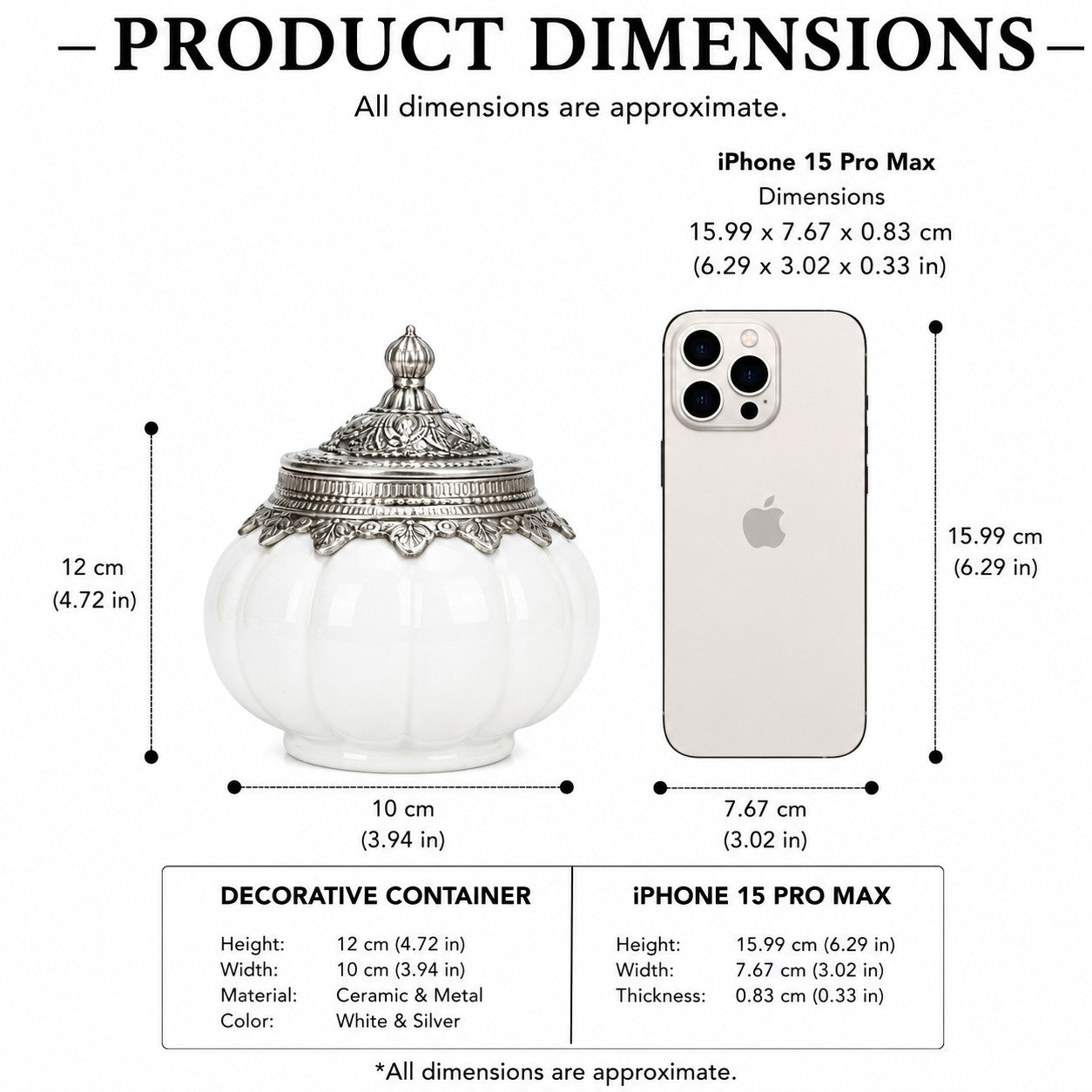 White Ceramic Pumpkin Jar | German Silver Lid — Castle Crafts
