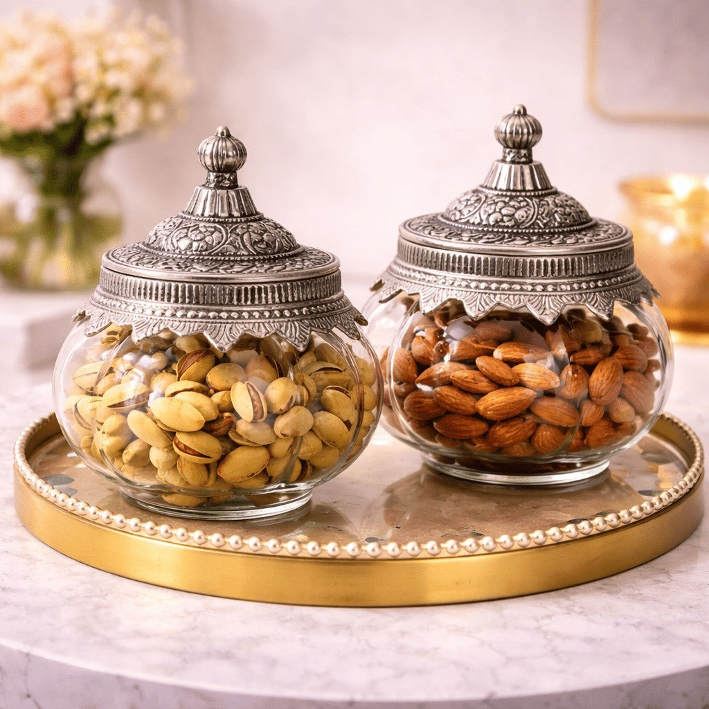 Ribbed Glass Jar | German Silver Lid — Castle Crafts