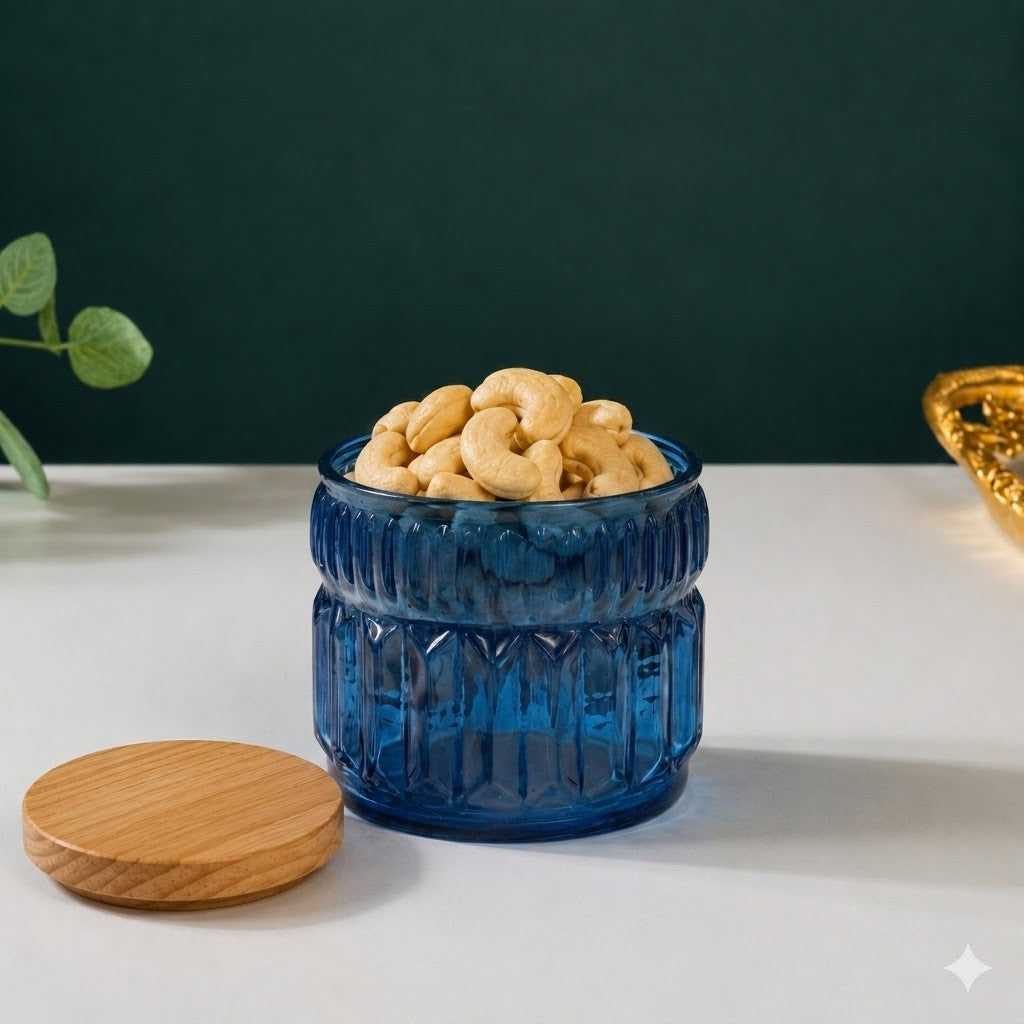 Cathedral Ribbed Glass Jar | Wood Lid — Castle Crafts