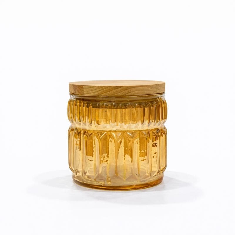 Cathedral Ribbed Glass Jar | Wood Lid — Castle Crafts