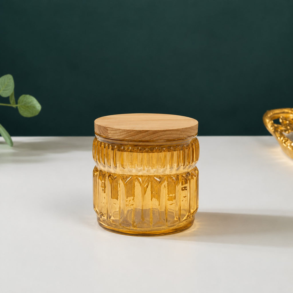 Cathedral Ribbed Glass Jar | Wood Lid — Castle Crafts