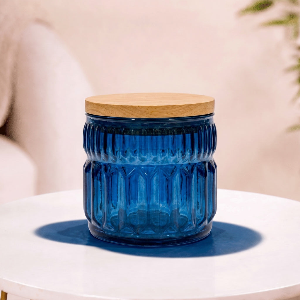 Cathedral Ribbed Glass Jar | Wood Lid — Castle Crafts