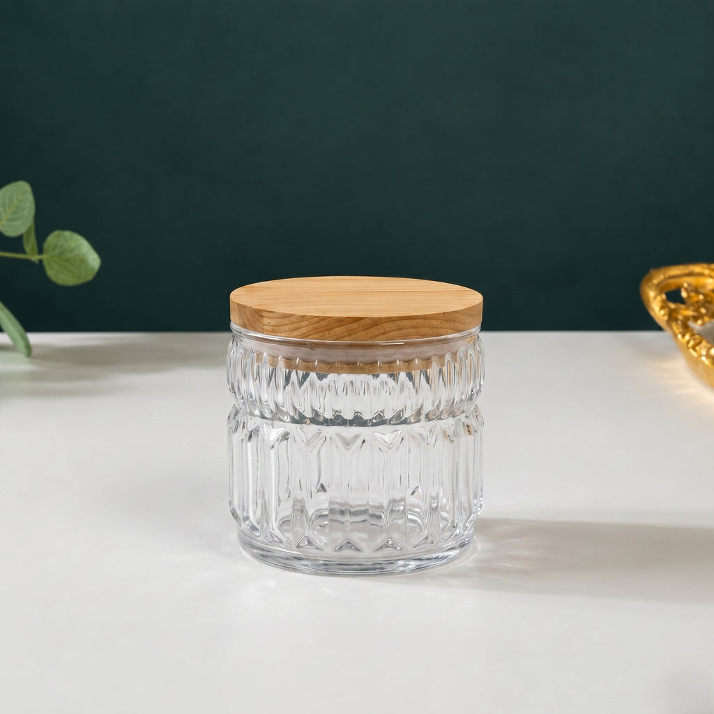 Cathedral Ribbed Glass Jar | Wood Lid — Castle Crafts