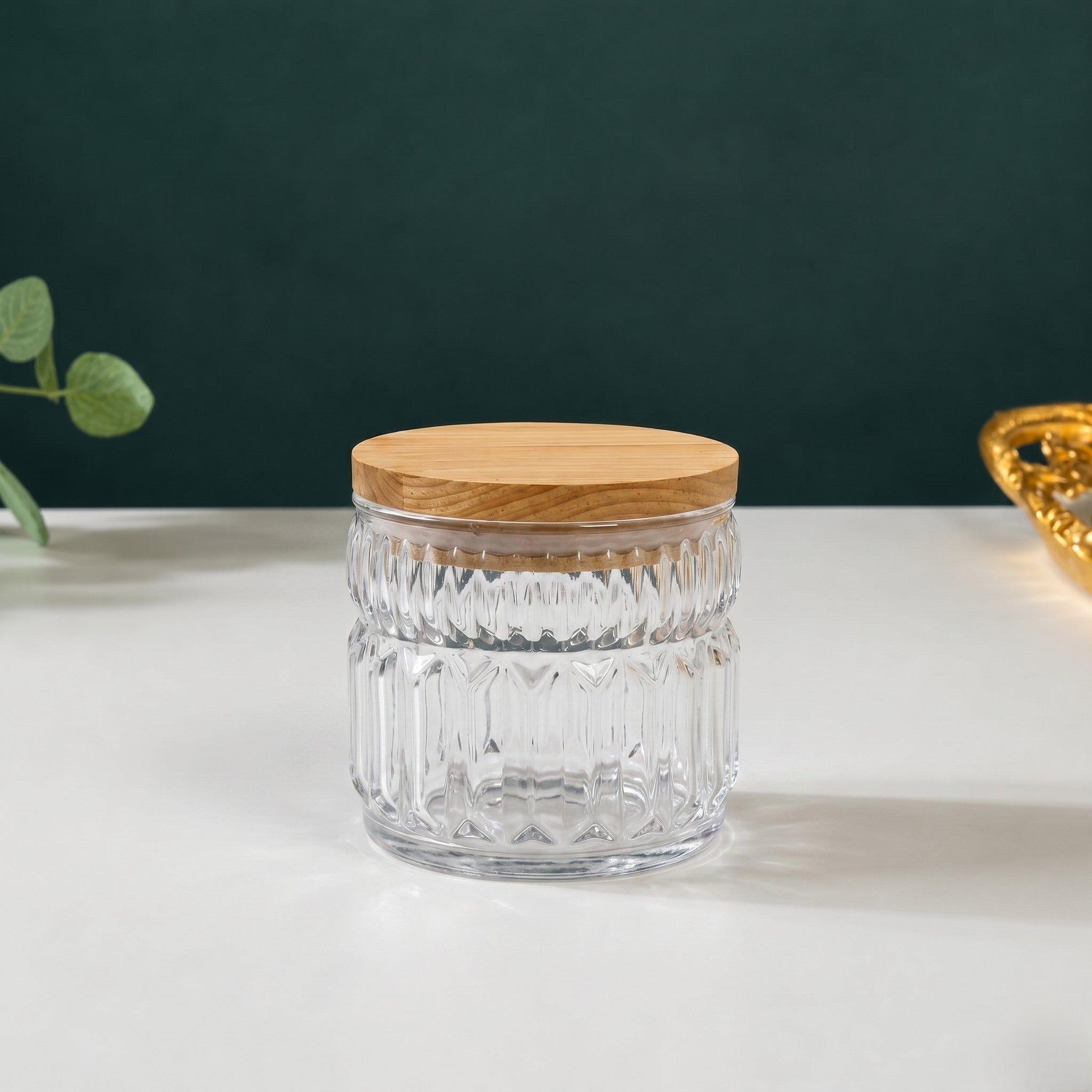 Cathedral Ribbed Glass Jar | Wood Lid — Castle Crafts
