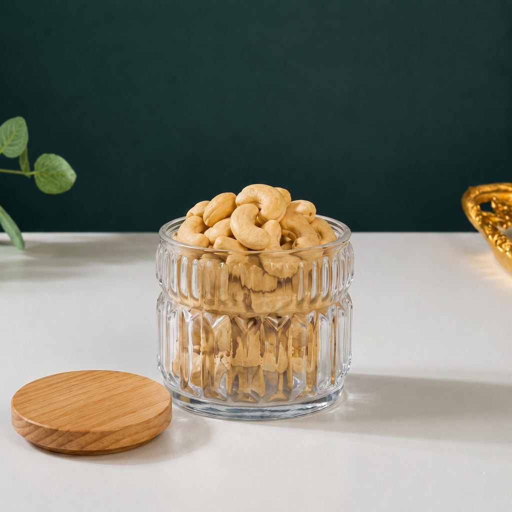 Cathedral Ribbed Glass Jar | Wood Lid — Castle Crafts
