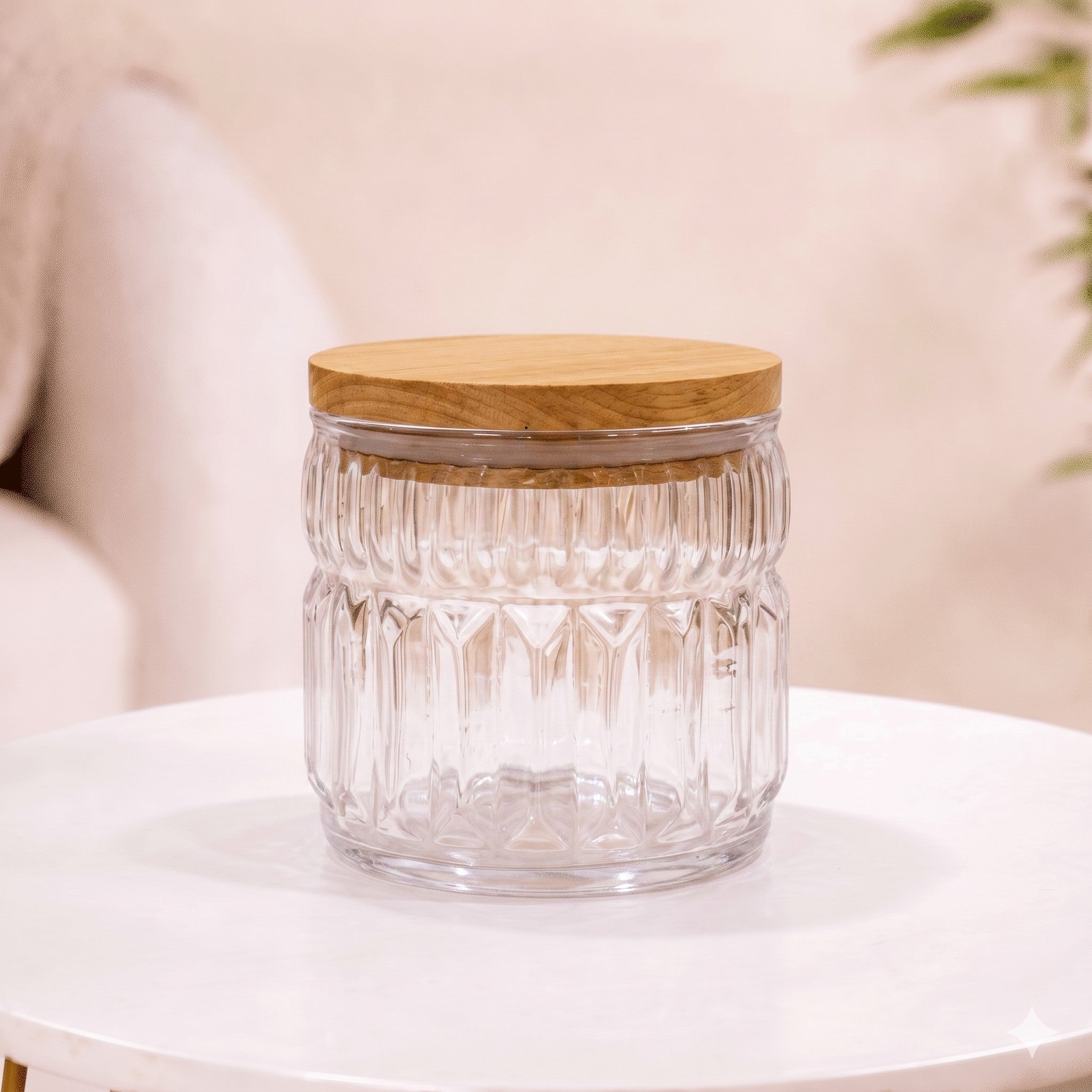 Cathedral Ribbed Glass Jar | Wood Lid — Castle Crafts