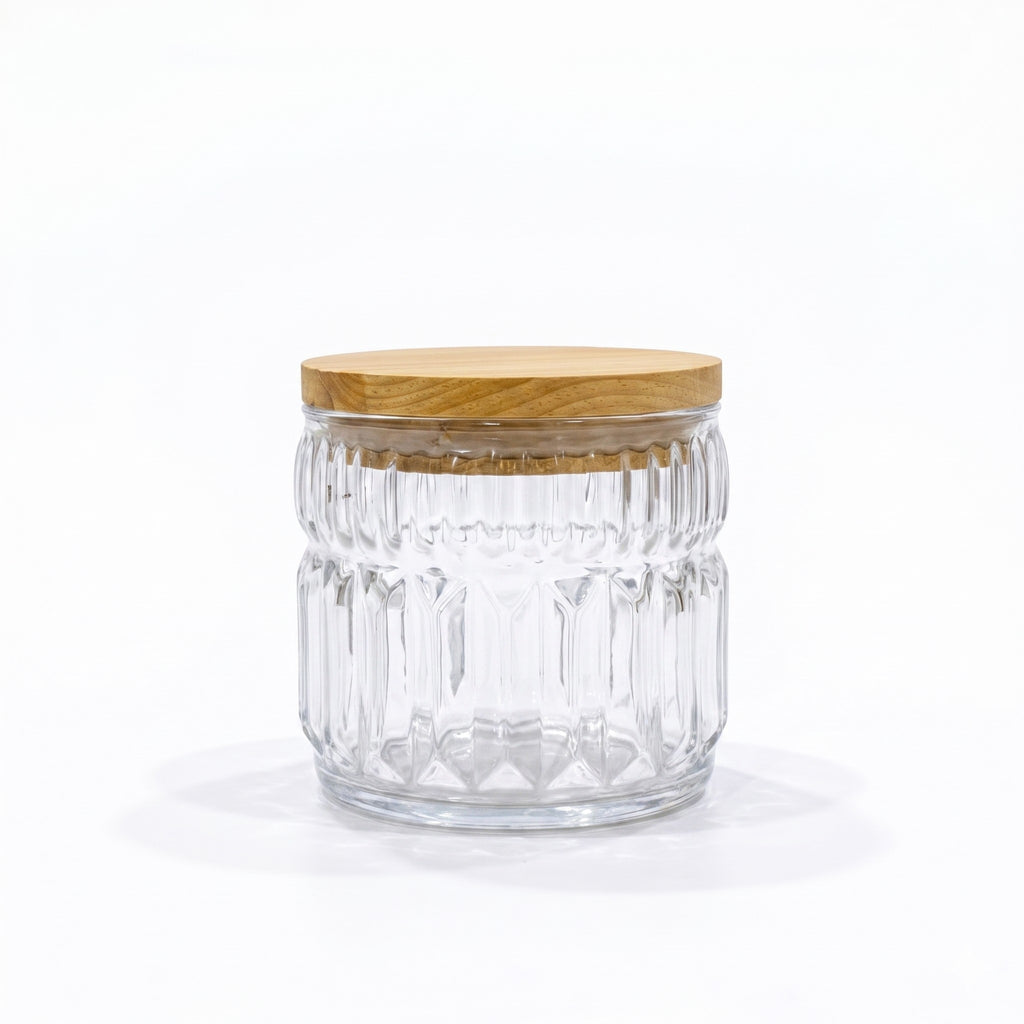 Cathedral Ribbed Glass Jar | Wood Lid — Castle Crafts
