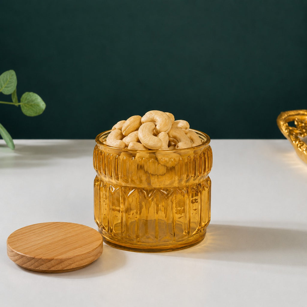 Cathedral Ribbed Glass Jar | Wood Lid — Castle Crafts