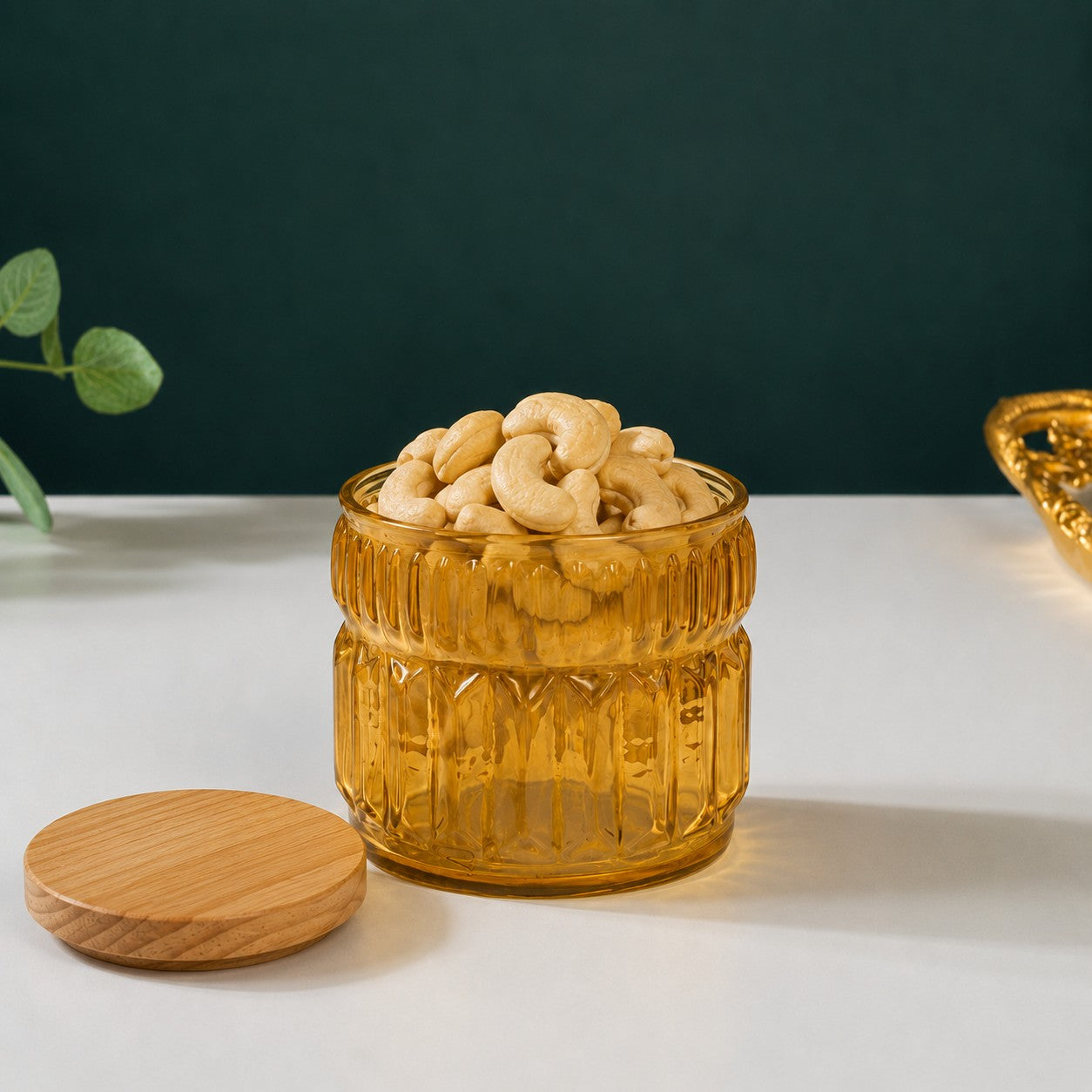 Cathedral Ribbed Glass Jar | Wood Lid — Castle Crafts