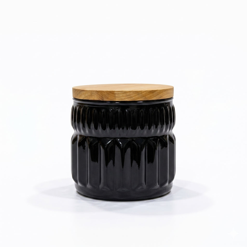 Cathedral Ribbed Glass Jar | Wood Lid — Castle Crafts