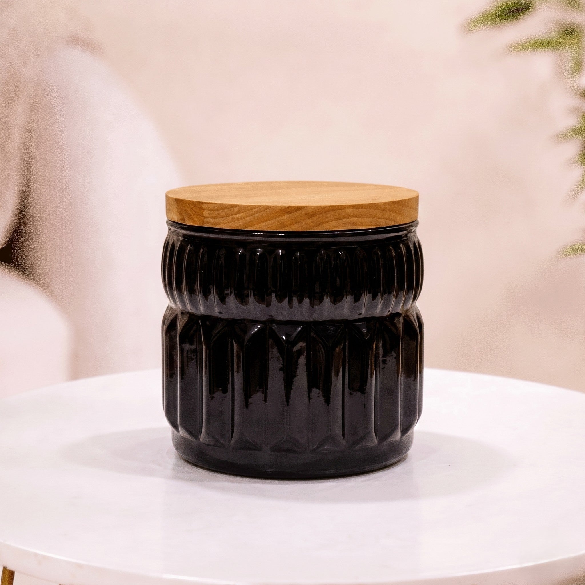 Cathedral Ribbed Glass Jar | Wood Lid — Castle Crafts