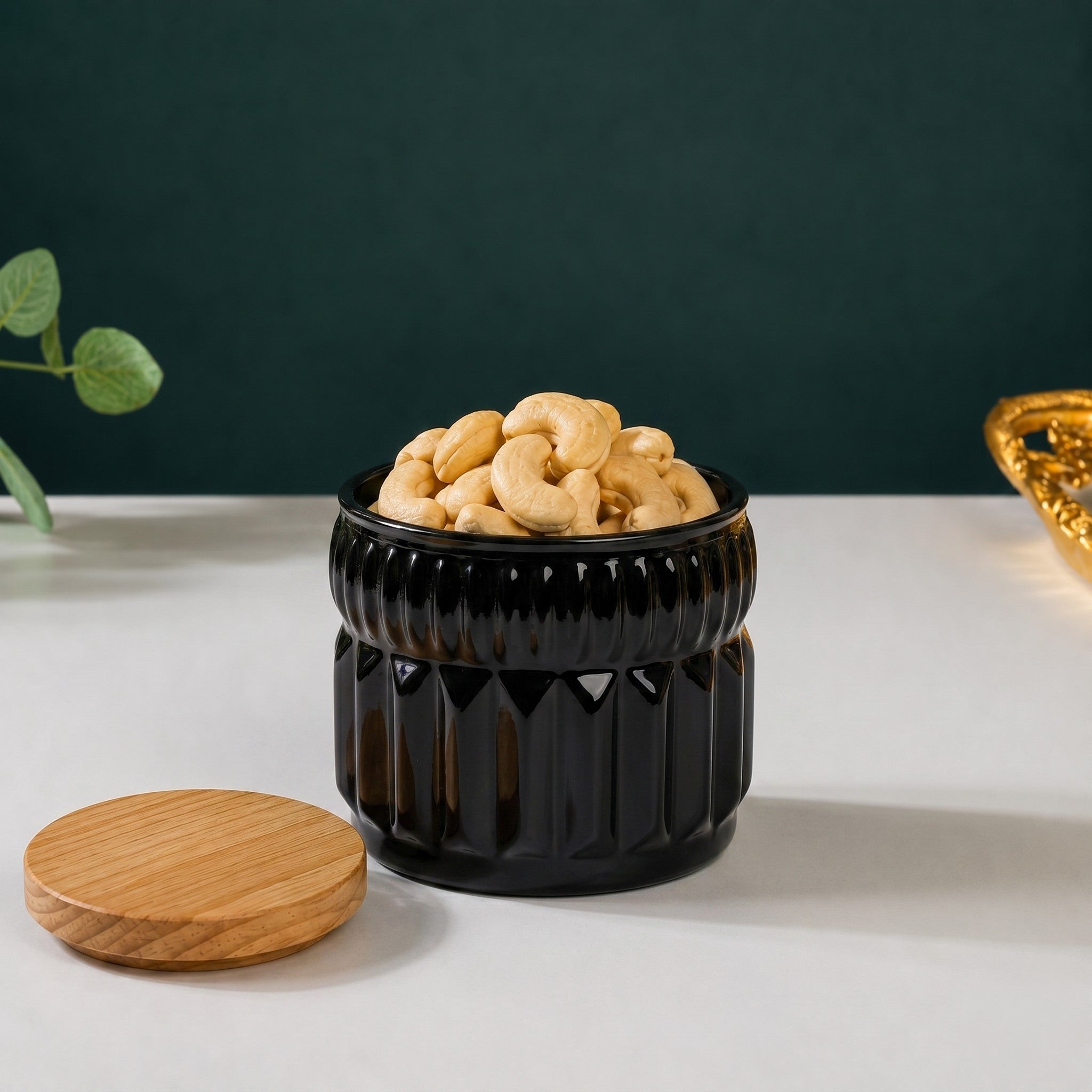 Cathedral Ribbed Glass Jar | Wood Lid — Castle Crafts