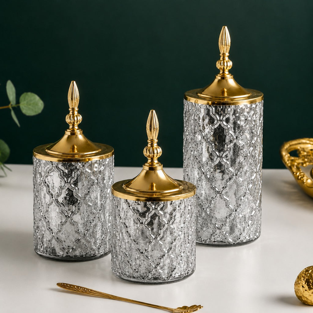 Moroccan Lattice Silver Glass Jar | 3 Sizes — Castle Crafts