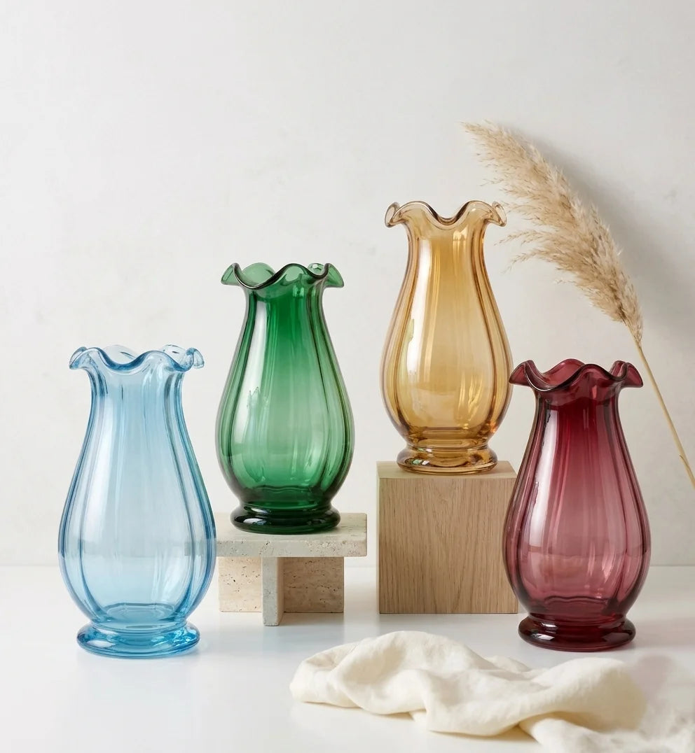 Blooming Tulip Ruffle Glass Vase — Hand-Blown Glass from Firozabad, India | Floral Arrangements & Home Styling