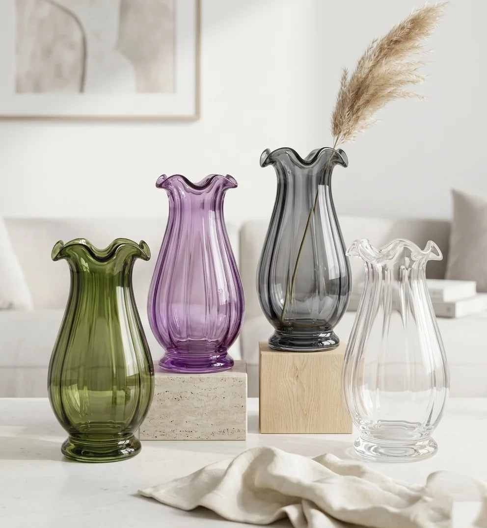 Garden Tulip Ruffle Glass Vase — Hand-Blown Glass from Firozabad, India | Floral Arrangements & Home Styling