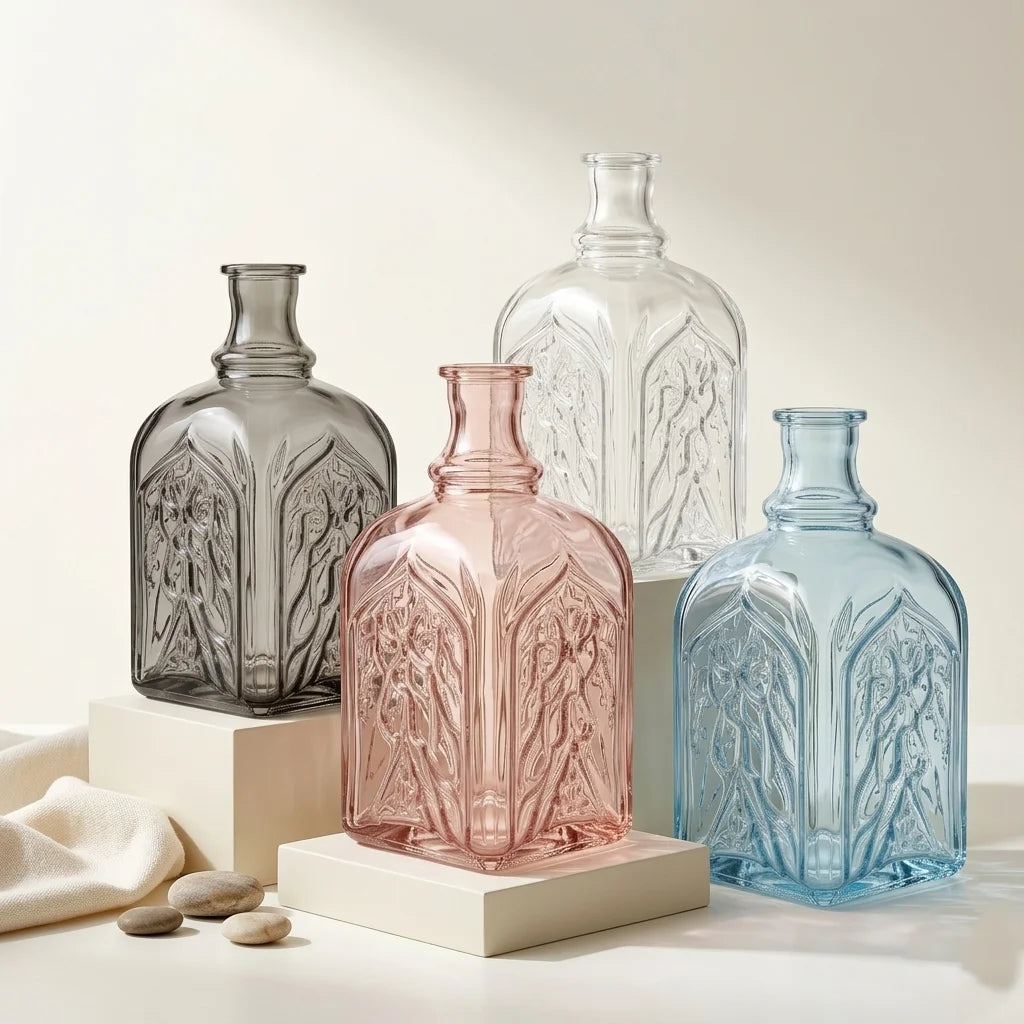 Gothic Cathedral Embossed Glass Vase — Hand-Blown Glass from Firozabad, India | Floral Arrangements & Home Styling