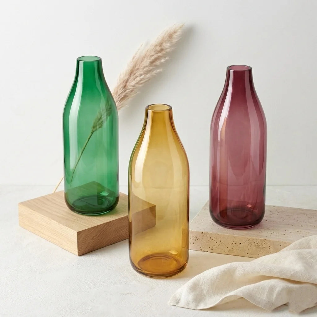 Harvest Carafe Bottle Glass Vase — Hand-Blown Glass from Firozabad, India | Floral Arrangements & Home Styling