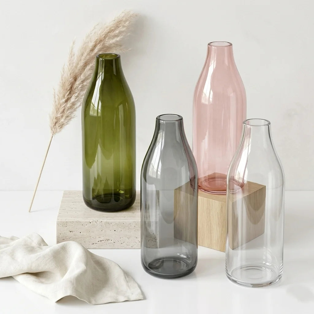 Nordic Carafe Bottle Glass Vase — Hand-Blown Glass from Firozabad, India | Floral Arrangements & Home Styling