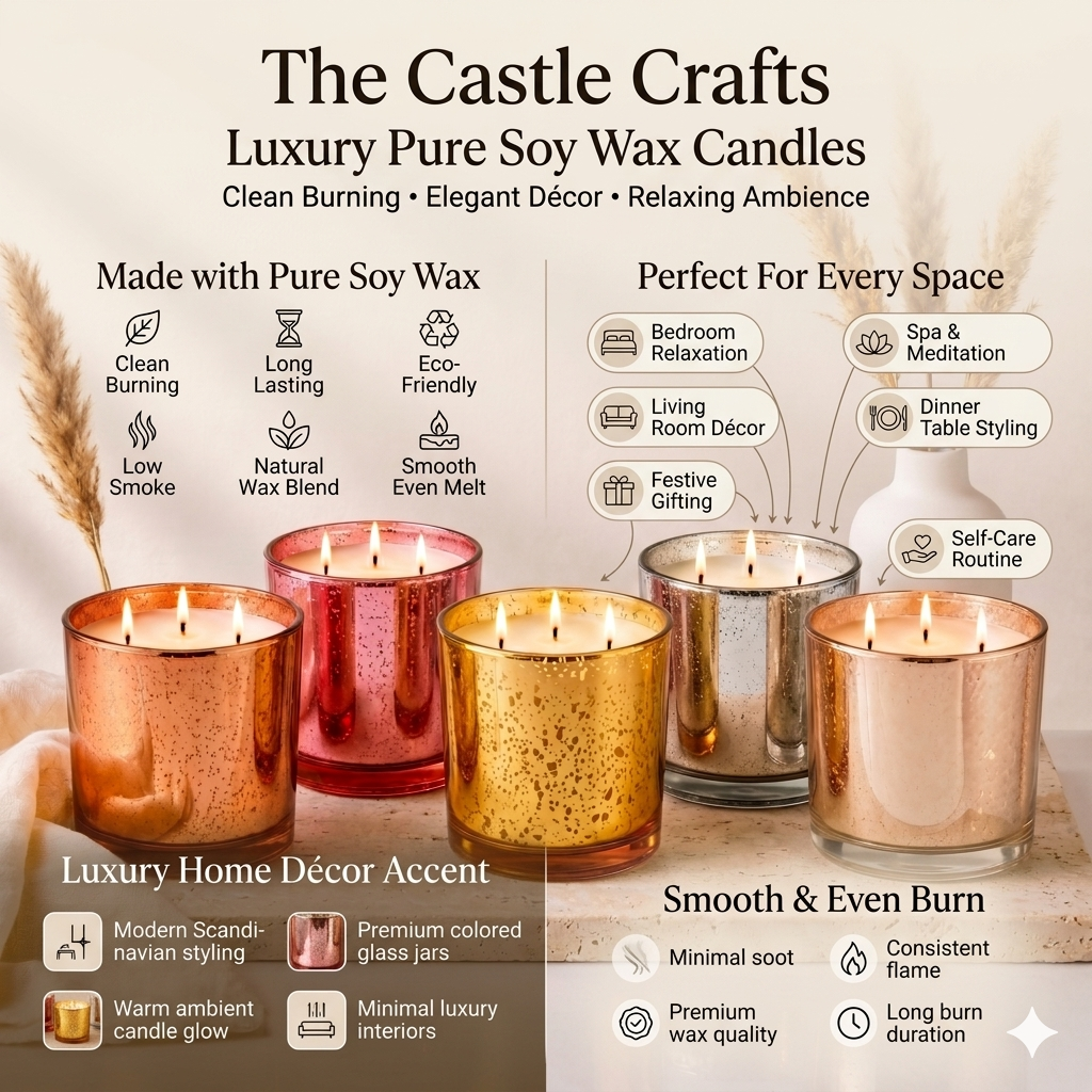 Rose 3-Wick Mercury Glass Candle | 80Hr Burn — Castle Crafts