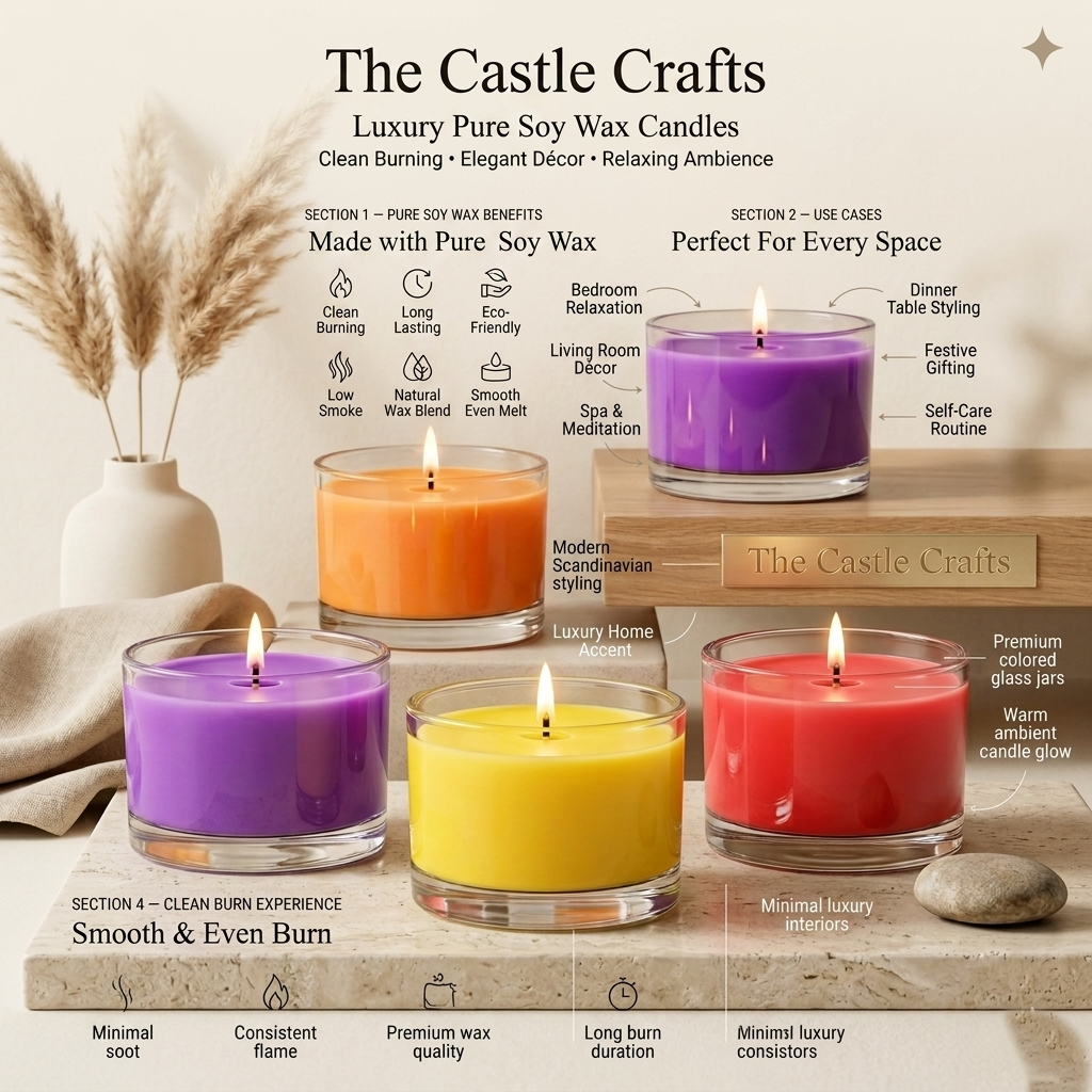 Bold Coloured Wax Candle | Wide Bowl Clear Glass | 5 Vibrant Shades — Castle Crafts