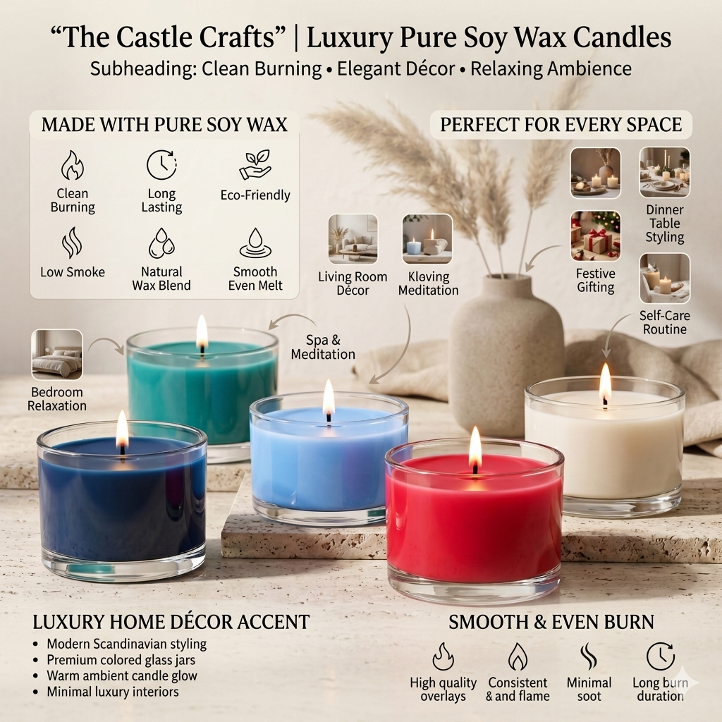 Cool Tone Coloured Wax Candle | Wide Bowl Clear Glass | 5 Fresh Shades — Castle Crafts