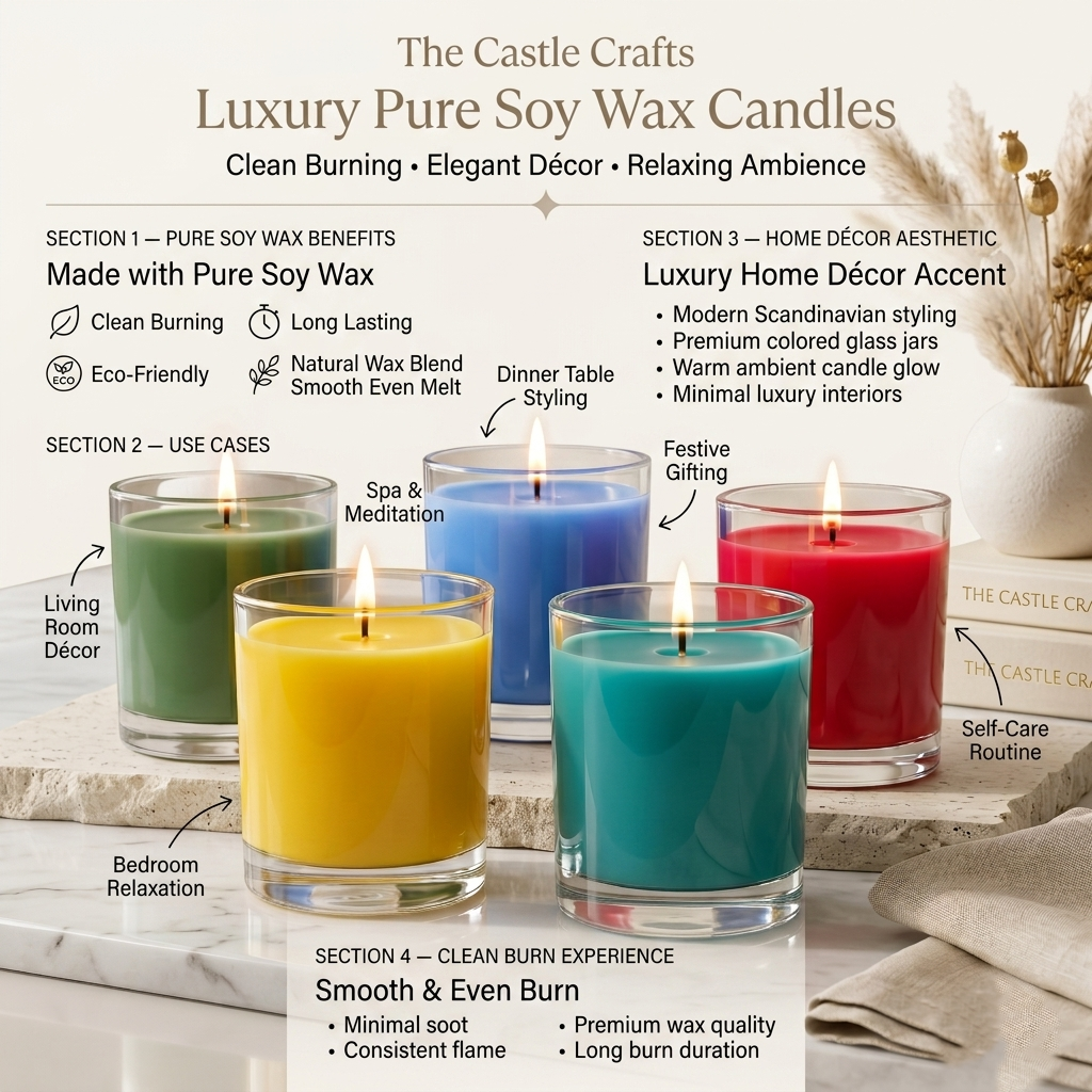Rainbow Coloured Wax Candle | Tall Clear Glass | 30Hr Burn | 5 Vivid Shades — Castle Crafts