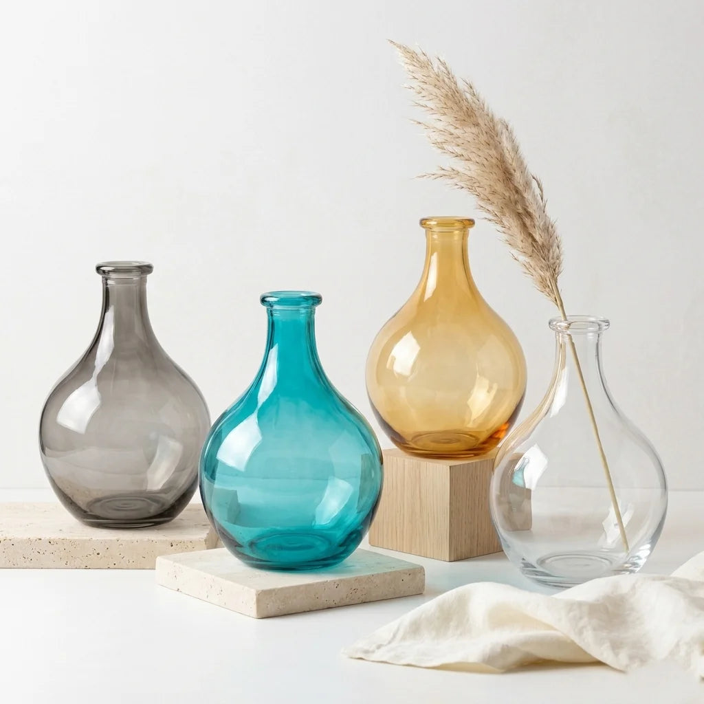 Artisan Droplet Neck Glass Vase — Hand-Blown Glass from Firozabad, India | Floral Arrangements & Home Styling