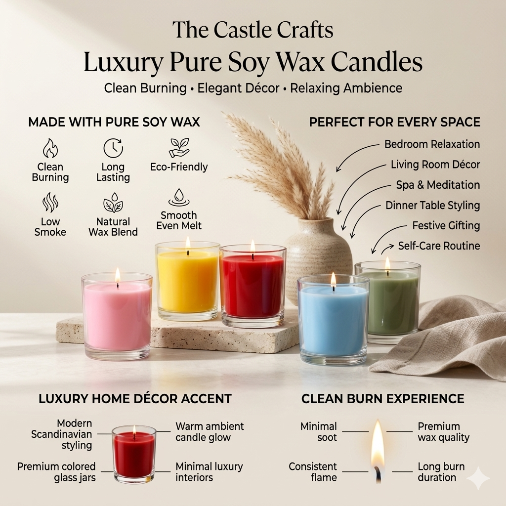 Large Fresh Coloured Wax Candle | Clear Glass | 46Hr Burn | 5 Vibrant Shades — Castle Crafts