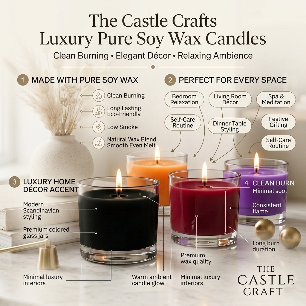 Large Wide Bowl Coloured Wax Candle | Clear Glass | 55Hr Burn | 4 Dark Shades — Castle Crafts