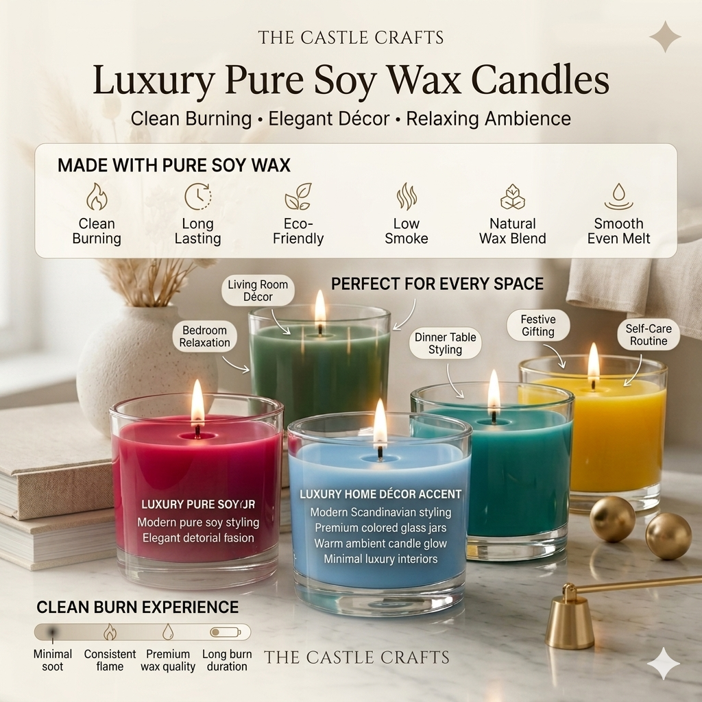 Large Wide Bowl Coloured Wax Candle | Clear Glass | 55Hr Burn | 5 Fresh Shades — Castle Crafts