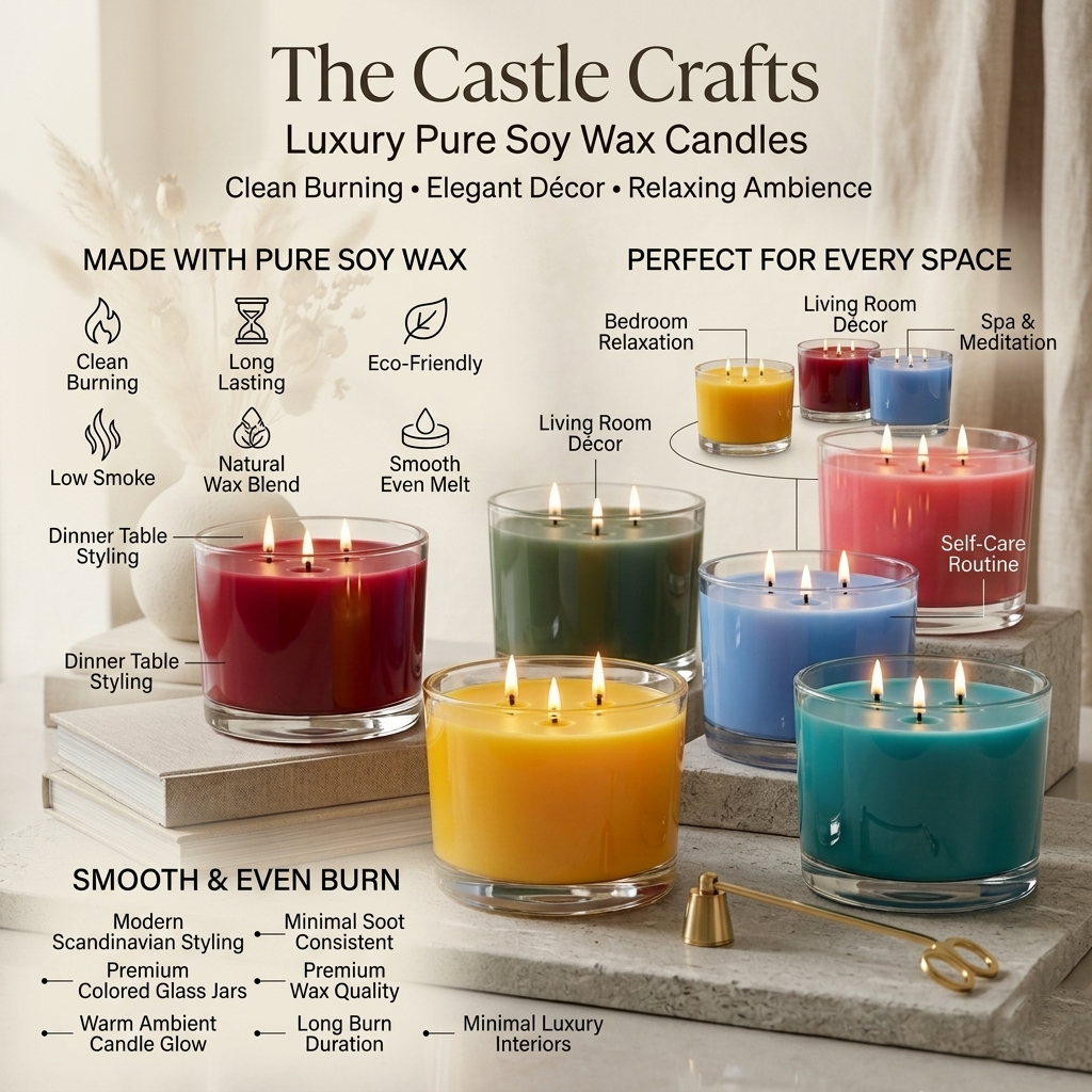 3-Wick Wide Bowl Coloured Wax Candle | Clear Glass | 55Hr Burn | 6 Fresh Shades — Castle Crafts