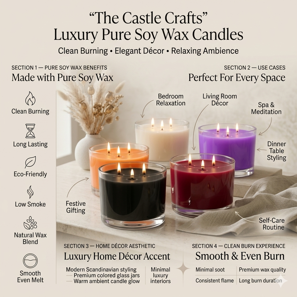 3-Wick Wide Bowl Coloured Wax Candle | Clear Glass | 55Hr Burn | 5 Dark Shades — Castle Crafts