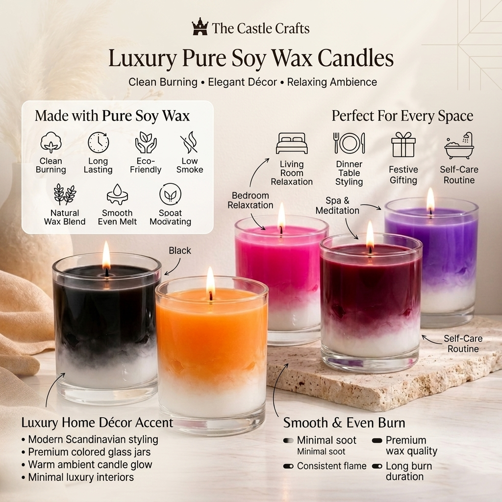 Two-Tone Ombre Coloured Wax Candle | Clear Glass | 30Hr Burn | Dark Shades — Castle Crafts