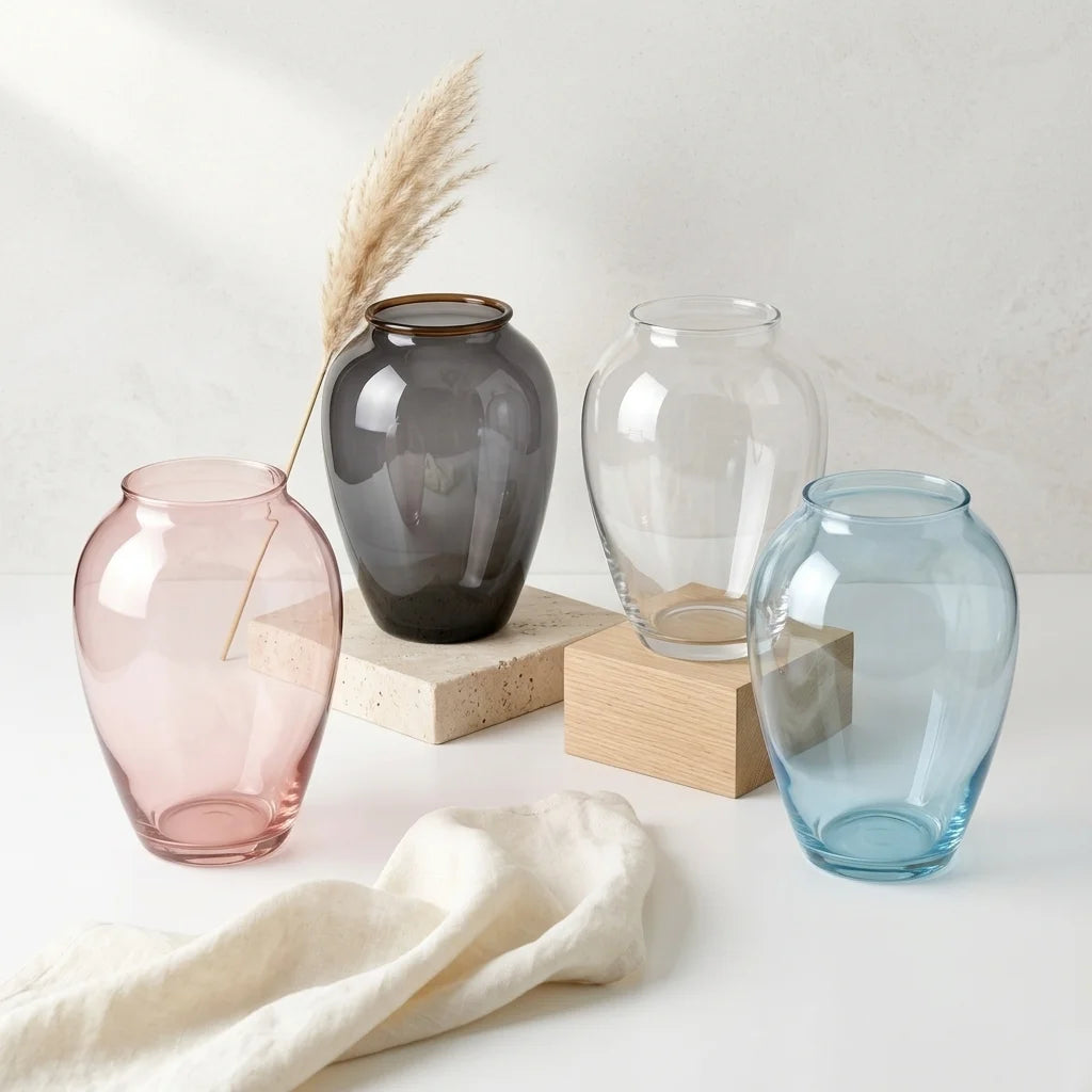 Misty Urn Wide Glass Vase — Hand-Blown Glass from Firozabad, India | Floral Arrangements & Home Styling