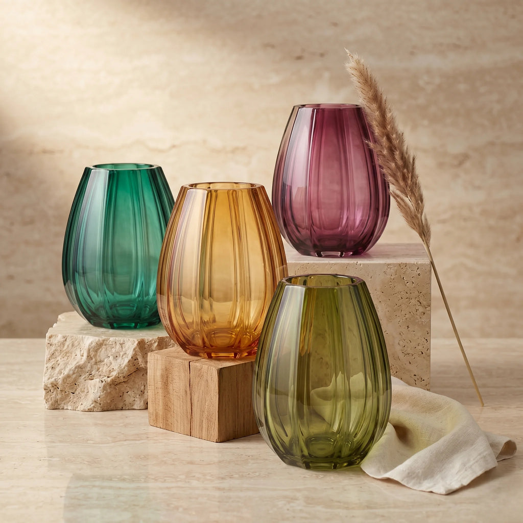 Harvest Fluted Oval Glass Vase — Hand-Blown Glass from Firozabad, India | Floral Arrangements & Home Styling