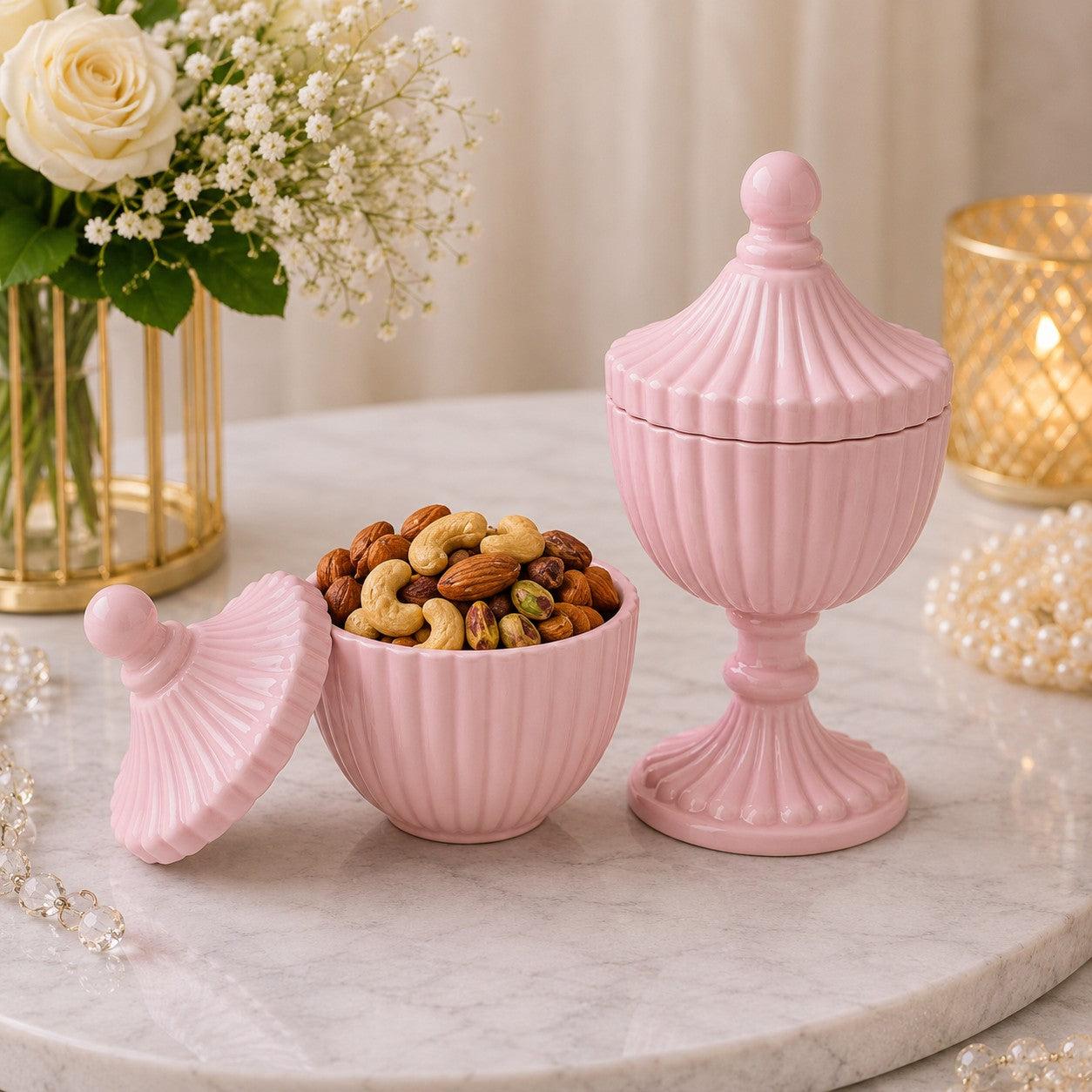 Ribbed Decorative Candy Jar | 2 Sizes x 6 Colours — Castle Crafts