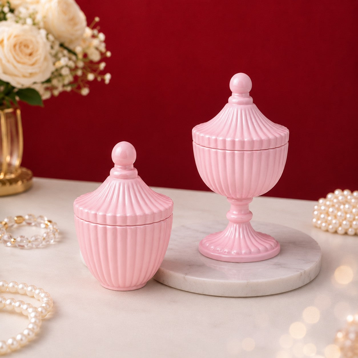 Ribbed Decorative Candy Jar | 2 Sizes x 6 Colours — Castle Crafts
