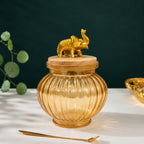 Ribbed Amber Glass Jar | Elephant Lid — Castle Crafts